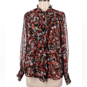 Misa Los Angeles Black Floral Ruffle Blouse Shirt Top Sz M